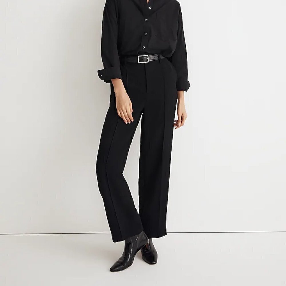 Madewell Tailored Straight-Leg Crepe Trouser Pants Black Size 8 NWT